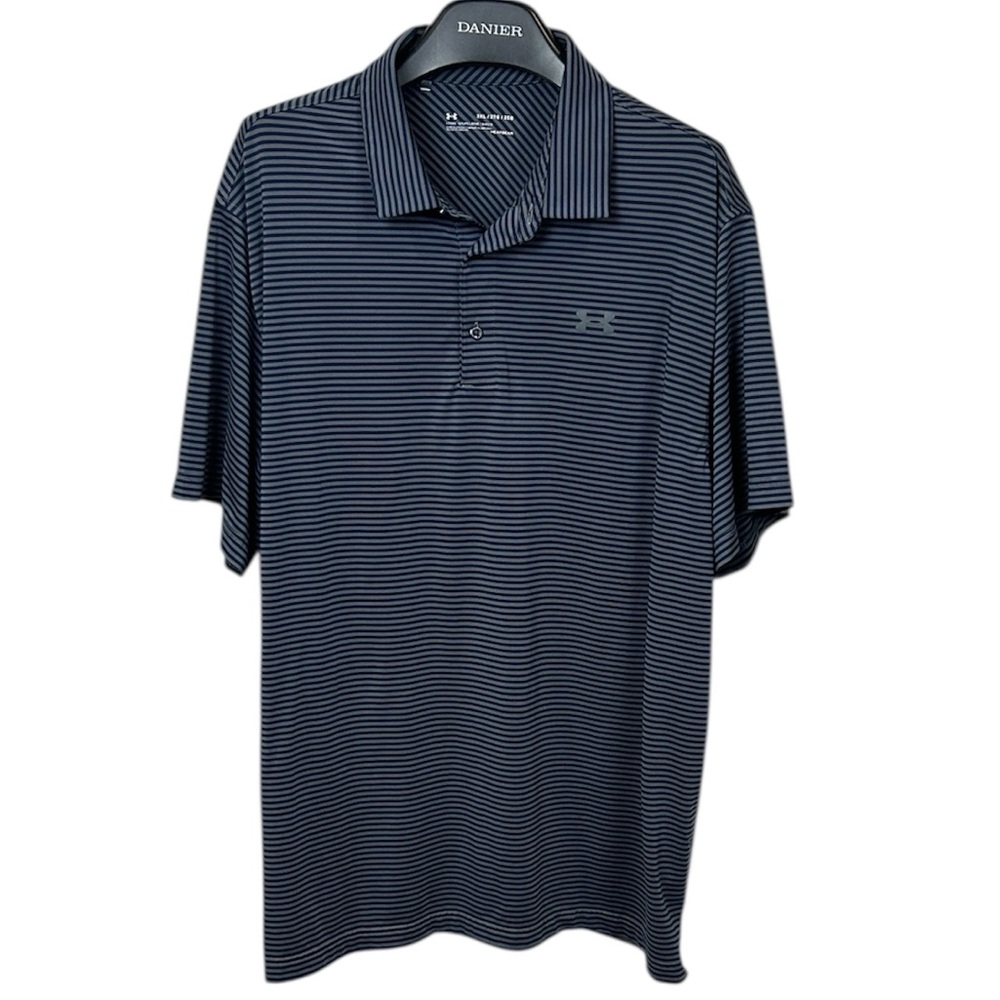 Under Armour HeatGear Striped‎ Golf Polo Shirt Men’s 2XL Navy Performance